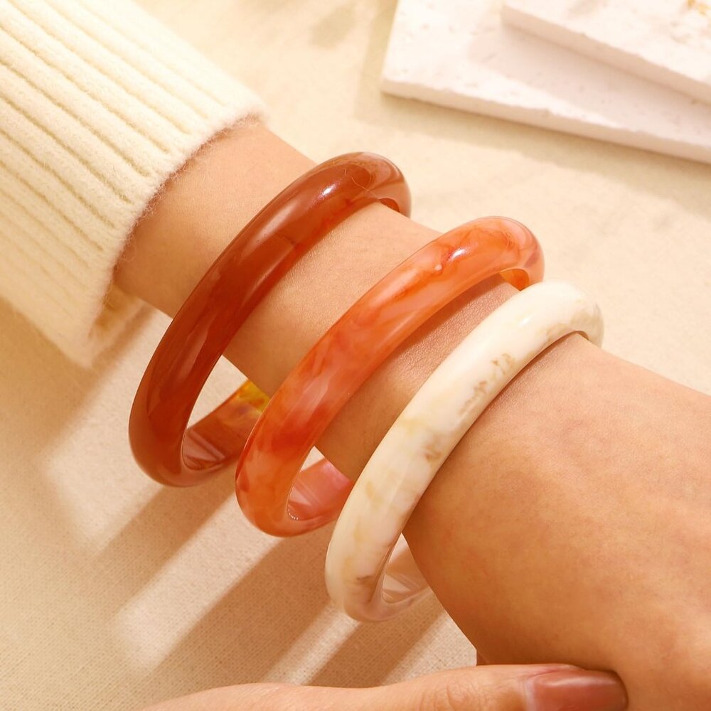 3pcs Chunky Acrylic Stackable Bracelets Bangle Se… - image 2